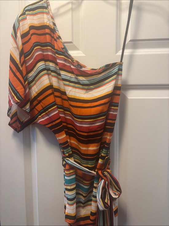 New York & Company Tops - NY&C One-Shoulder Multicolor Striped Wrap Top
